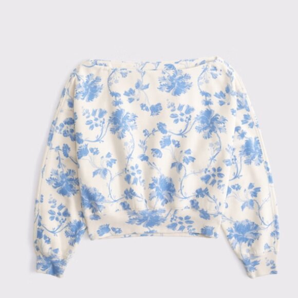 Cream Blue Floral Sunday Slash Sweatshirt Abercrombie & Fitch size LARGE NWT - Picture 7 of 8